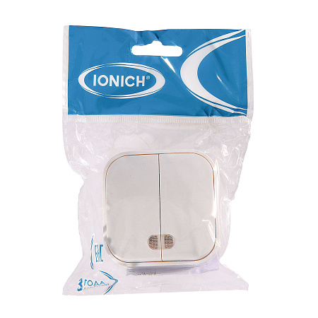 Выключатель "IONICH" ОП 2кл. белый с подсветкой IP20  1414 *10/200