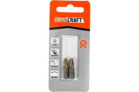Бита крестовая PH2х 25мм (2 шт) магнитная S2TiN хвостовик1/4"С (B42-11-0252TG) TITAN NovoCRAFT *1/25