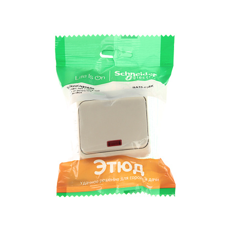 Выключатель "Этюд" ОП 1кл. кремовый с подсветкой ВА10-005К  *10/25