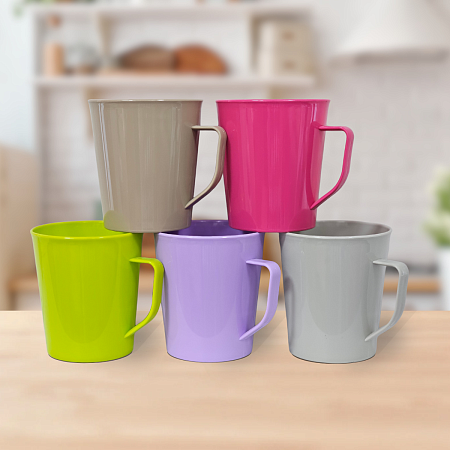 Кружка пластм. 400мл, цвета: "микс" (в упак. 5 цветов) арт.Кр_400 "ПластоС" *1/125