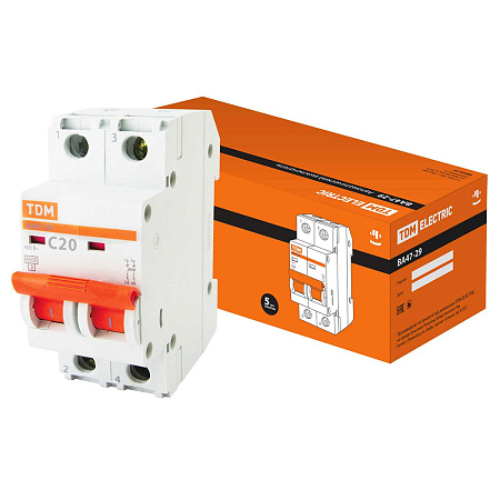 Авт.выкл. TDM ВА 47-29 20А/2П SQ0206-0094   *6/60