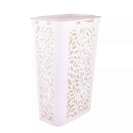Корзина для белья пластм. 40л "Leaves" 440x275x635мм Молочный 49424 ("Плимербыт") *1/4