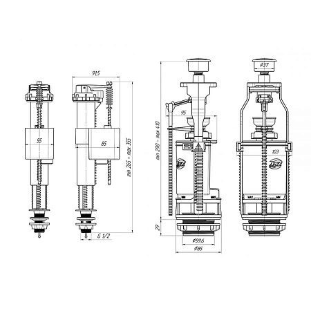 Арматура бачка (КОМПЛЕКТ) кнопка/хром, нижняя, АНИ  WС8510С  *1/20