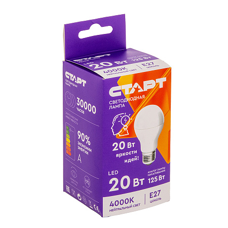 Лампа светодиодная 20W Е27 груша 4К нейтральный Старт LEDGLSE27 20W 40 ПР *10/100
