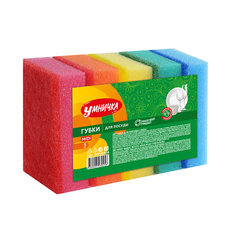 Губки для посуды MIDI 5шт MPU0458 "Умничка" *40