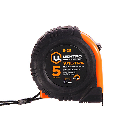 Рулетка  5м х25мм резино-пластик.корпус стальная лента фиксатор магнит арт.Ультра 5М-25ММ ЦИ*1/12/72