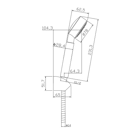 Смеситель д/ванны Cersanit FLAVIS + душ. лейка, шланг, держатель д/лейки 64509 *1