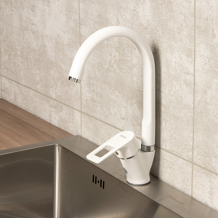 Смеситель для кухни Potato P5130-7 белый высокий излив *1/10