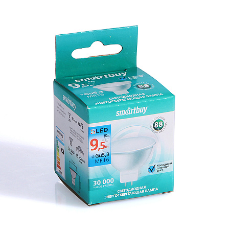Лампа светодиодная 9.5W GU5,3 рефлектор 6,0К холодный MR16 Smartbuy *10/100