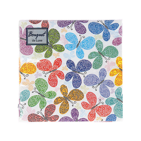 Салфетки бумажные 3сл 24*24см 25шт Bouquet de Luxe Романтические бабочки *15
