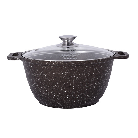 Кастрюля алюмин. антипригарная "Kukmara" "Мраморная" кофейный 2,0л Стекл.кр. кмк22а *1/3