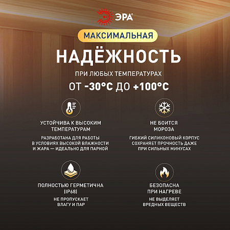 Лента светодиодная 5м 3,0К 9,6Вт/м IP68 для бани и сауны блок/пит 24V Б0071227  ЭРА *1/120