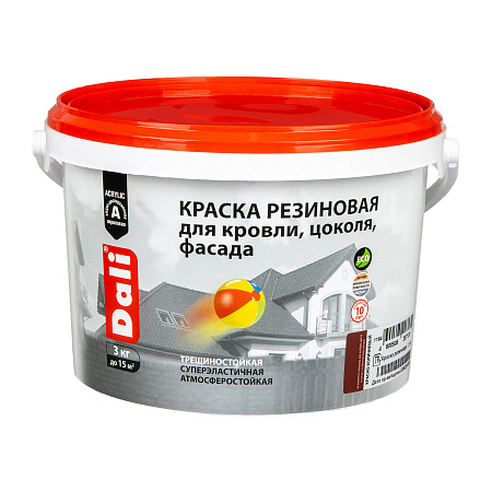 Краска резиновая для кровли цоколя фасада красно-коричневая 3 кг DALI *1/120