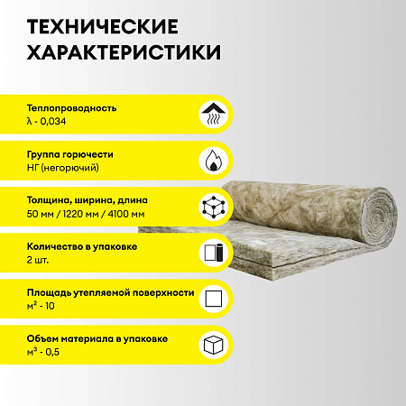 Теплоизоляция "VETONIT"  Теплая Крыша Стронг ТВИН 50*1220*4100  (2мата 10м2/0.5м3) /Е/К *6/36