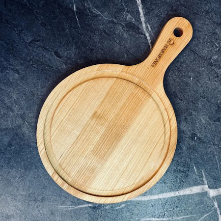 Доска разделочная дерев. (берёза) круглая d170х250мм с Ручкой арт.0337-H "Harmonia" *1/45