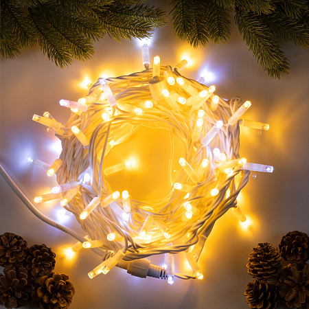 Гирлянда Нить 10м 100LED теплый белый мерцание каучук IP65 PRO белая нить 220V IP65 9891182 *1/20