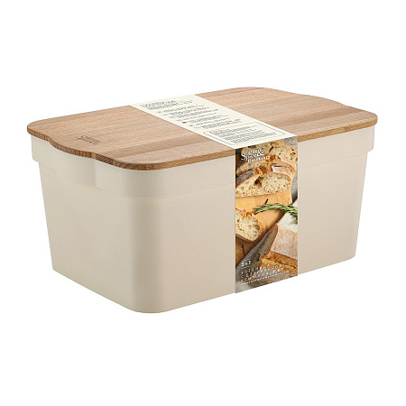 Хлебница пластм. 395x250x177мм с дерев. Крышкой-Доской "Rosemary" SE106412996 ("Sugar&Spice") *1/4