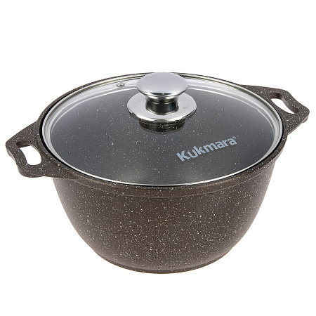 Кастрюля алюмин. антипригарная "Kukmara" "Мраморная" кофейный 3,0л Стекл.кр. кмк32а *1/3