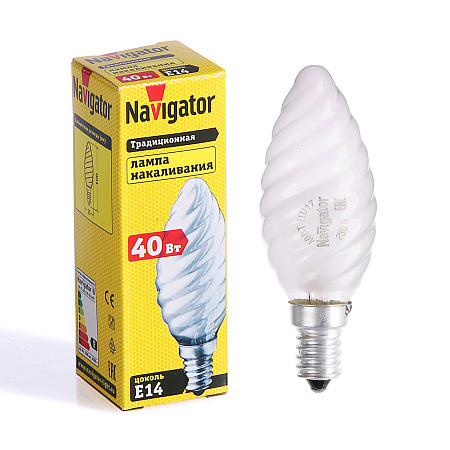 Лампа накаливания 40W Е14 свеча-витая матовая Navigator 94330 *10/100