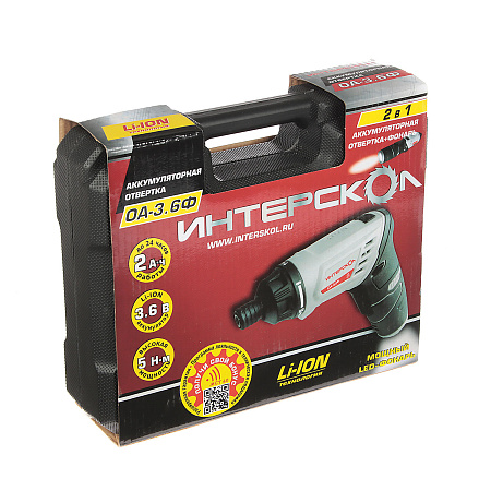 Отвертка аккумуляторная 3,6В 1скор.0-210об/мин 5Нм 1,3Ач LI-ION 30бит ОА-3,6Ф ИНТЕРСКОЛ *1/10