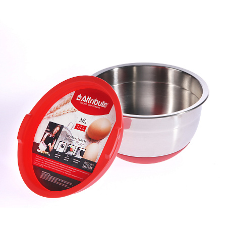 Миска нерж. 1,4л 16*9,5см силикон. крышка и дно, цвет микс *1/12