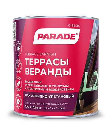 Лак алкидно-уретановый для террас глянцевый 0,75 л PARADE L-25  *6/528