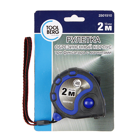 Рулетка  2м х16мм резино-пластик. корпус стальная лента фиксатор магнит арт.2501510 T4P *1/12/180