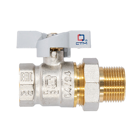 Кран шаровый 3/4" (Ø20) М/П бабочка с американкой СТМ (СТАНДАРТ) CWAFM034 (аналог ЗФ783) *1/15/90