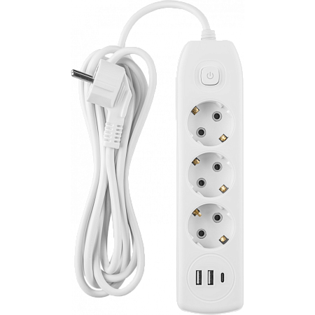 Удлинитель 3 розетки 3м с/з выкл 2хUSB-A+USB-C ПВС 3*1мм2 10А мощ.нагр 2500Вт ОНЛАЙТ *1/50