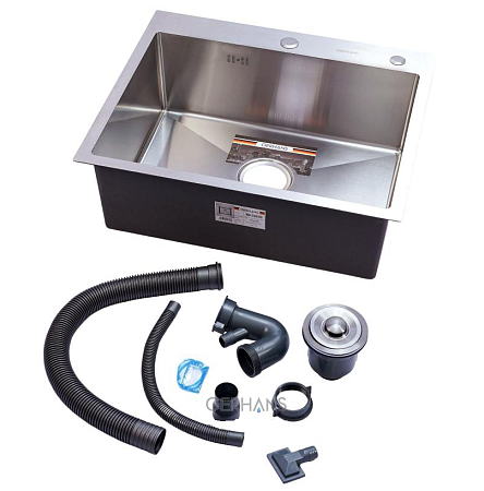 Мойка нерж. врезная 600х500х220мм толщ.1мм, с сифоном, отв. под смеситель, GERHANS *1/5