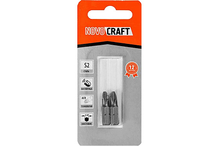 Бита крестовая PZ2х25мм (2 шт) магнитная S2 хвостовик1/4"С (B43-11-0252G) NovoCRAFT *1/25
