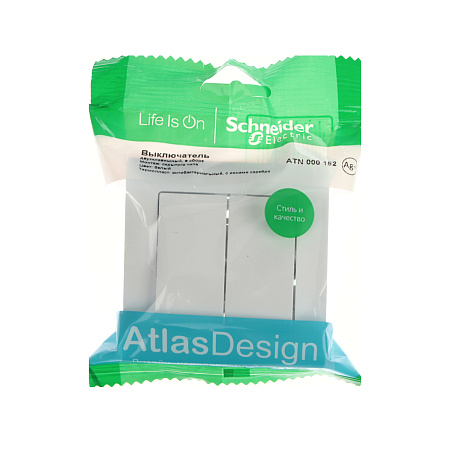 Выключатель "ATLAS DESIGN" СП 2кл. белый 10АХ в сборе SchE ATN000152 *15/90