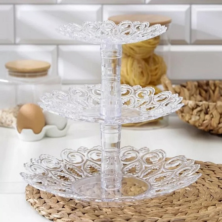 Ваза пластм. 3-х ярусная "Мелодия" 265х265х245мм прозрачная М6406 (ЗПИ "Альтернатива") *1/15