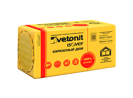 Теплоизоляция "VETONIT"  Каркасный дом 100х600х1000 (30кг/м3 Базальт 4 мата 2,4м2/0.24м3) *1/12