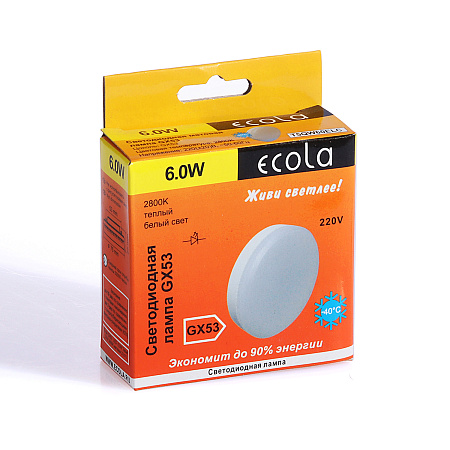 Лампа светодиодная 6W GX53 таблетка 2.8K теплый матовая Ecola 27x75 T5QW60ELC *10/100