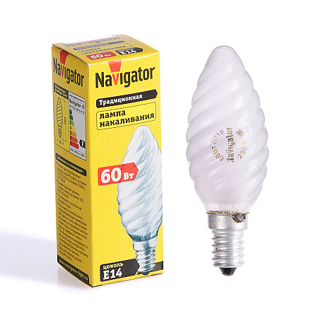 Лампа накаливания 60W Е14 свеча-витая матовая Navigator 94331 *10/100