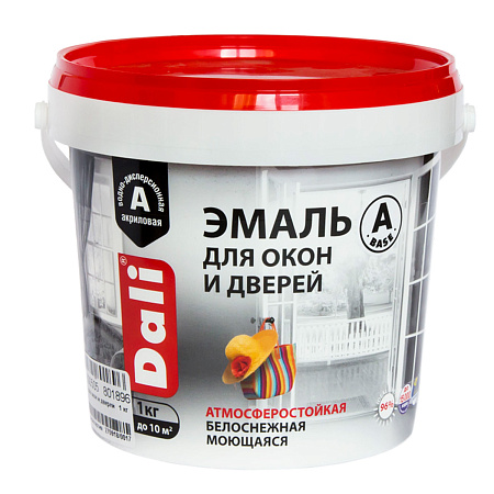 Эмаль акриловая для окон и дверей белоснежная полуматовая 1 кг ДАЛИ  *1/6/384