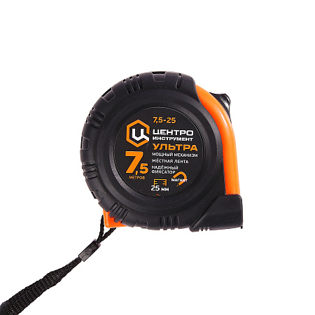 Рулетка  7,5м х25мм резино-пластик.корпус стальная лента фиксат магнит арт.Ультра7,5М-25ММ ЦИ*1/6/48