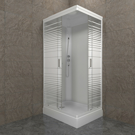 Кабина душевая 120*80*228 Квадро NEW А поддон прямоугольный низкий белый, стекло Полосы, (8уп)