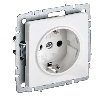 Механизм розетки "BRITE" 1-мест. белый с заземлением 16 А IEK BR-R11-16-K01-F  *10/100