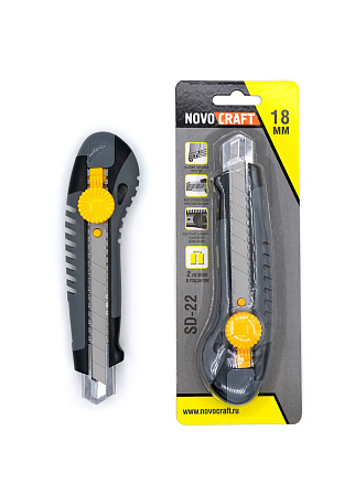 Нож строительный 18мм корпус двухкомпонентный направл.металл винт(3лез) JSH24183 NovoCRAFT *1/25/200