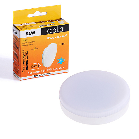 Лампа светодиодная 8,5W GX53 таблетка 4K нейтральный матовая Ecola 27x75 T5QV85ELC *10/100