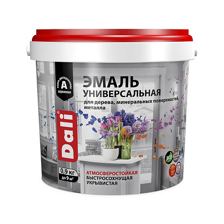 Эмаль акриловая глянцевая 0,9 кг DALI универсальная База А RAL 9010 *6/384