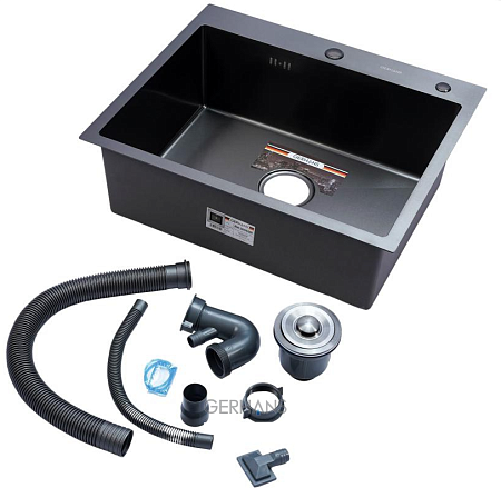 Мойка нерж. врезная 600х500х220мм графит, толщ.1мм, с сифоном, отв. под смеситель, GERHANS *1/5