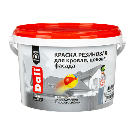 Краска резиновая для кровли цоколя фасада серая 3 кг DALI *1/120
