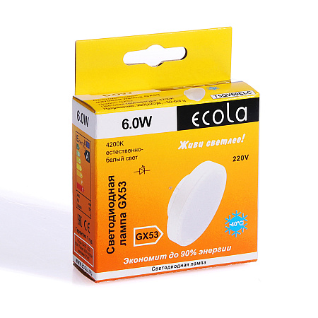 Лампа светодиодная 6W GX53 таблетка 4K нейтральный матовая Ecola 27x75 T5QV60ELC* 10/100