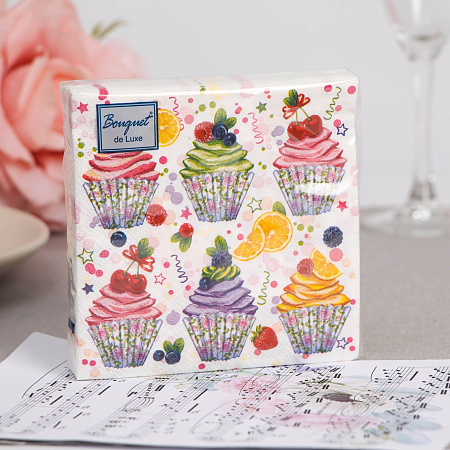 Салфетки бумажные 3сл 24*24см 25шт Bouquet de Luxe Сладкие пирожные *15