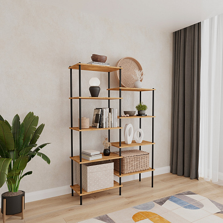 Стеллаж металл. "НеШкаф 49" 1695х365х1080мм 5 полок+ 4 полки Дер./Черный ССНШ 49 Ч "ЗМИ" *1