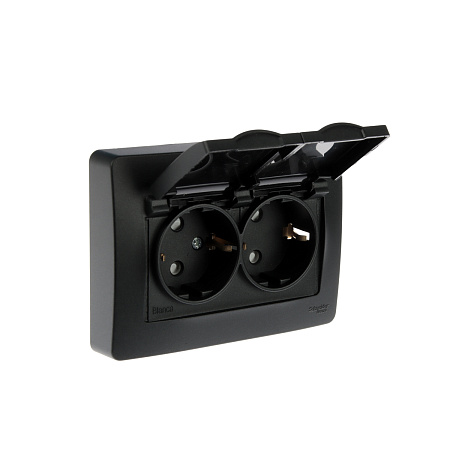 Розетка "BLANCA" СП 2-мест. антрацит з/к з/ш крышка IP44 16А 250В  BLNRS441126  *1/5/10