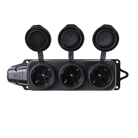 Розетка КАУЧУК переносная c заглушкой 3-мест 2Р+РЕ 16А 250В TDM SQ0612-0008  *1/36